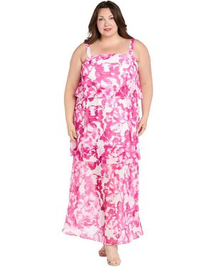 R & M Richards Plus Size Printed Sleeveless Maxi Dress - Pink