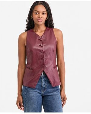On 34th Woven Faux Leather V-neck Vest - Red
