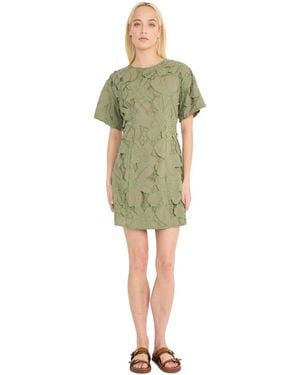 Luxely Embroidered Cutout Short-sleeve Cotton Mini Dress - Green