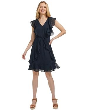 Tommy Hilfiger Ruffled Clip-dot Chiffon Dress - Blue