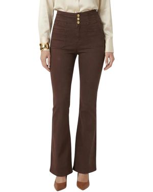 Modenaire High-waist Button-front Flare Pants - Brown