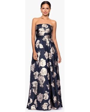 Betsy & Adam Petite Strapless A-line Long Dress - Blue