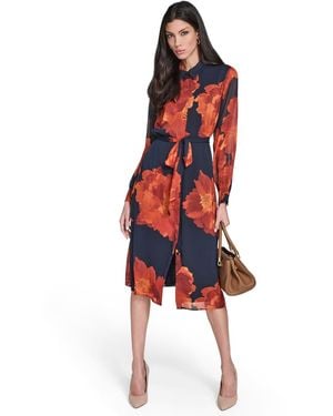 Calvin Klein Printed Midi Shirtdress - Red