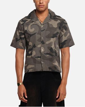 Xxiii Washed Camo Button Up Shirt Camo - Gray