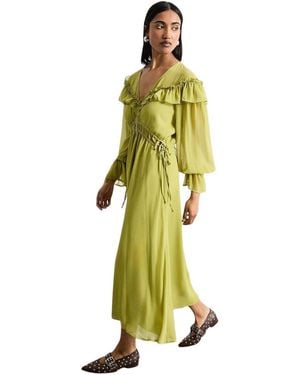 Warehouse Ruffle Shoulder Detail Boho Maxi Dress - White