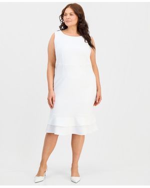 Kasper Plus Size Sleeveless Flounce-hem Sheath Dress - White