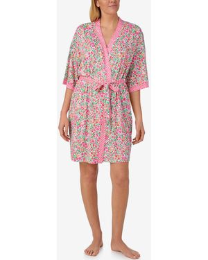 Ellen Tracy Printed Wicking Jersey Short Robe - Pink