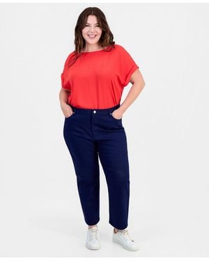 Jones New York Plus Size Lexington High Rise Crop Straight Leg Jeans - Blue