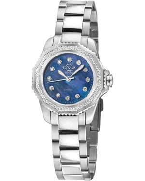 Gevril Cortina Swiss Quartz Silver Stainless Steel Bracelet Diamond Watch - Blue