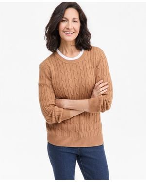 Style & Co. Petite Cotton Cable-knit Crewneck Sweater - Blue