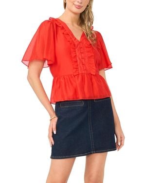 Vince Camuto Flutter-sleeve V-neck Top - Red