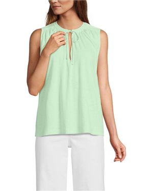 Lands' End Linen Blend Notch Neck Swing Tank Top - Green