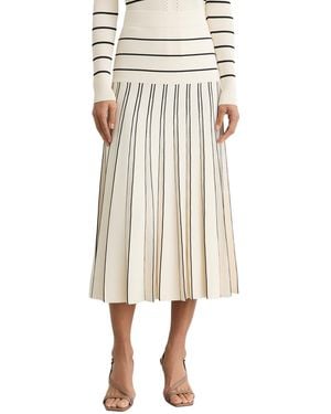 Reiss Knitted Stripe Pleated Midi Skirt - Natural