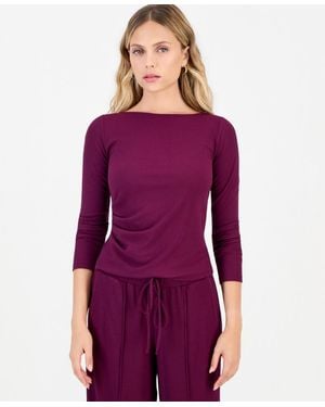 INC International Concepts Petite Rib-knit Asymmetric Top - Purple