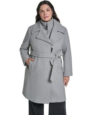 DKNY Plus Size Wool-blend Belted Wrap Coat - Gray