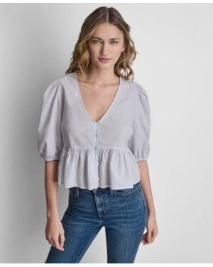 DKNY V Neck Button Front Shirt - White