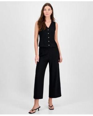 BarIII Textured Knit Button Front Vest Cropped Pull On Pants Exclusively At Macys - Black