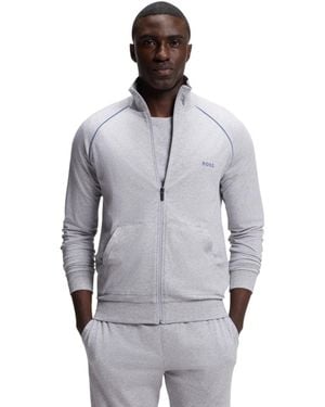 BOSS Mix & Match Zip Kangaroo-pocket Long-sleeve Cotton-blend Jacket - Gray