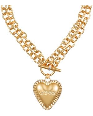Guess Tone Heart Double Chain 18" Pendant Necklace - Metallic