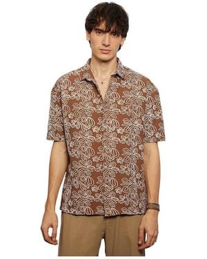 Campus Sutra Mocha Floral-lined Oversized Shirt - Brown