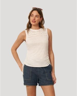 Cable & Gauge Embroidered Yoke Ruched Top - Gray