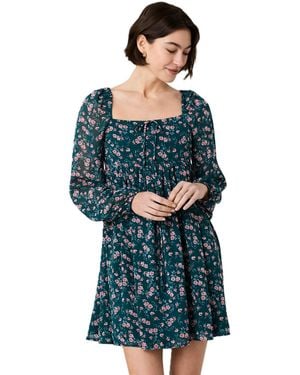 French Connection Square Neck Fitted Bodice Flare Mini Dress - Blue