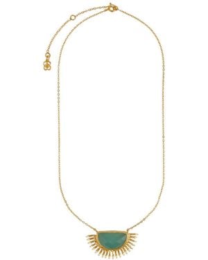 Ottoman Hands Sunrise Aqua Chalcedony Pendant Necklace - White