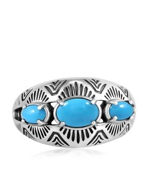 American West Jewelry Sterling Silver Sleeping Beauty Turquoise 3-stone Oval Band Ring - Blue