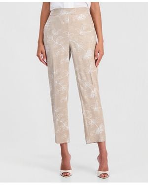 Kasper Petite Floral Embroidery Mid-rise Pants - White