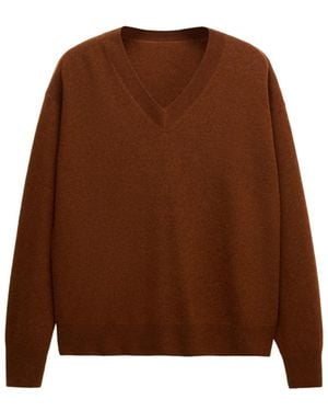 Mango Selection V-neck Long-sleeve Sweater - Brown