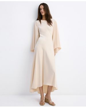 Mango Flared-sleeve Satin Dress - Natural