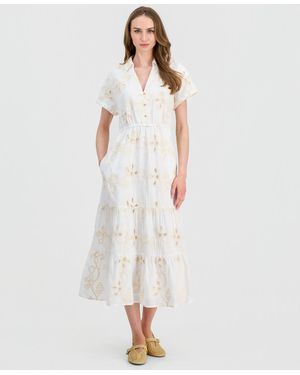 Sam Edelman Floral Embroidered Cotton Midi Dress in Black | Lyst