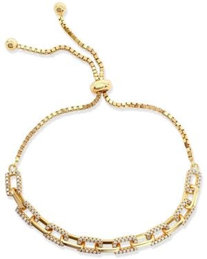 SUZY LEVIAN NEW YORK Sterling Silver Pave Cubic Zirconia Adjustable Bolo Paperclip Bracelet - Metallic