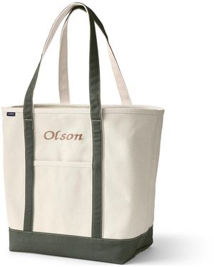 Lands' End Large 5 Pocket Open Top Long Handle Canvas Tote Bag - White
