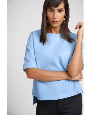 Caldwell Collection Brooke Faux Leather Crew Top-sky - Black