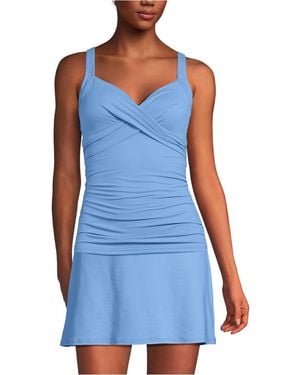 Lands' End Petite Sweetheart Wrap Underwire Tankini Top - Blue
