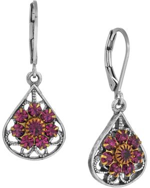2028 Crystal Flower Filigree Fan Earrings - Purple