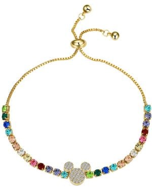 Disney Multi Color Crystal Mickey Mouse Bolo Bracelet - Metallic