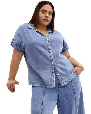 City Chic Plus Size Tilly Cotton Denim Shirt - Blue