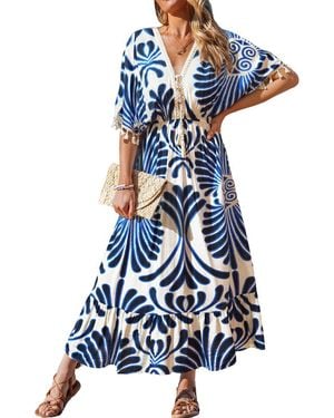 CUPSHE Always Extra Ornate Maxi Beach Dress - Blue