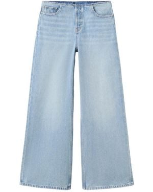 Mango Wide-leg Frayed Waist Jeans - Blue