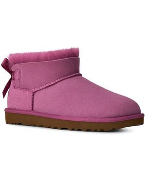 UGG Ultra Mini Bailey Bow Round Toe Booties - Purple
