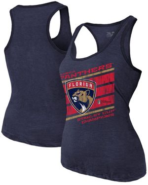 Majestic Florida Panthers 2024 Stanley Cup Champions Tri-blend Racerback Tank Top - Blue