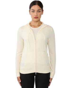 Jennie Liu 100% Pure Cashmere Long Sleeve Zip Hoodie Cardigan Sweater - Gray