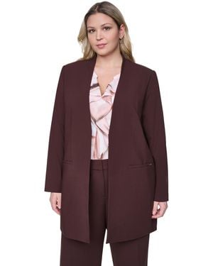 Calvin Klein Plus Size Collarless Open-front Rollback-cuff Jacket - Purple