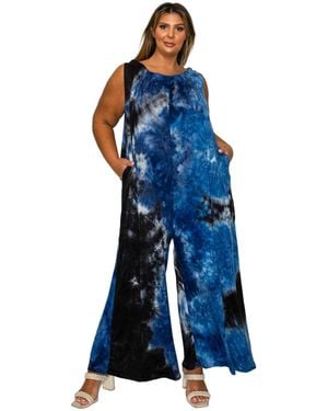 L I V D Plus Size Pax Tie Dye Pocket Jumpsuit - Blue