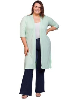 24seven Comfort Apparel Plus Size Knee Length Duster Cardigan Sweater - Blue