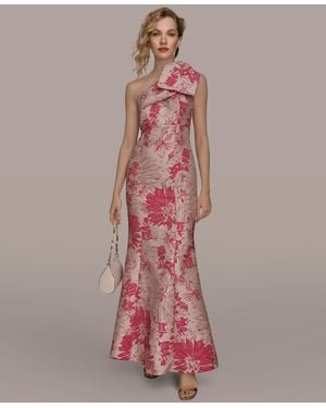 Donna Karan Jacquard Bow-trim One-shoulder Gown - Pink