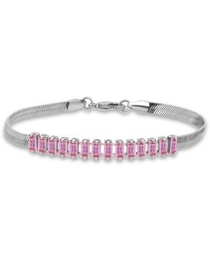 Macy's Herringbone 5 Ct. T.w Blue Cubic Zirconia Baguette Stones On Herringbone Chain Tennis Bracelet - Multicolor