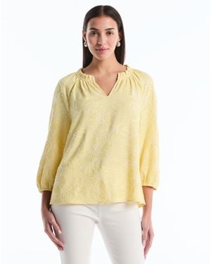 Rafaella Petite Floral Embroidered 3/4-sleeve Blouse - Yellow